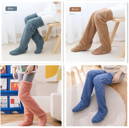 Cozy over-the-knee fuzzy socks in a variety of colors for winter warmth and comfort