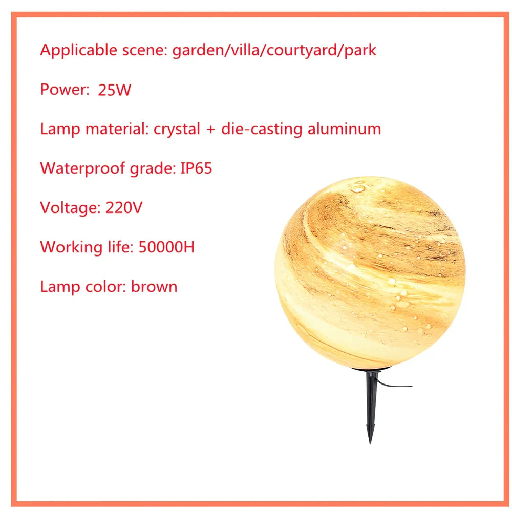 Solar lawn lamp in garden setting showing waterproof construction and LED illumination