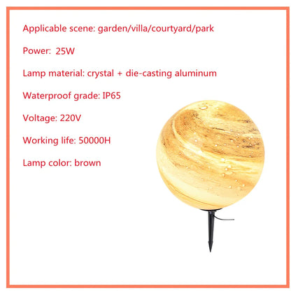 Solar lawn lamp in garden setting showing waterproof construction and LED illumination