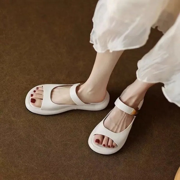 Women's apricot platform sandals with peep toe design and rubber sole