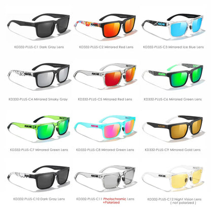 Square polarised sunglasses with TAC lenses and PC frames in multiple colour options.