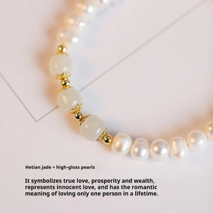 Korean style freshwater pearl bracelet with diamond-shaped pearls in Hetian jade electroplated finish