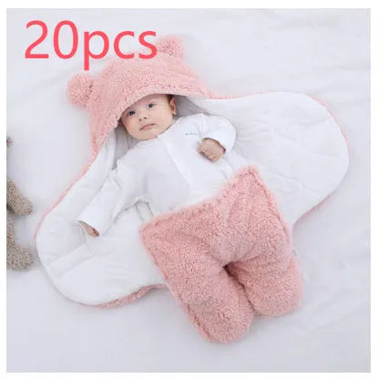 Baby quilted sleeping bag wrapper in cotton blend fabric showing size and colour options
