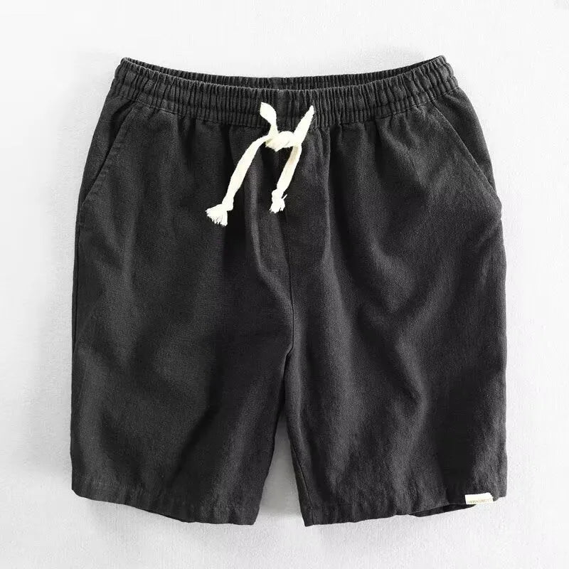 Ramie cotton linen casual shorts in straight type fifth pants length design with micro elasticity