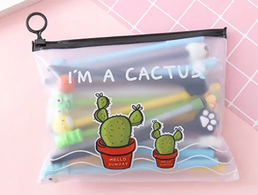 Marvel cactus character 20-pen set with 21cm plastic storage case showing 0.5mm black ink pens