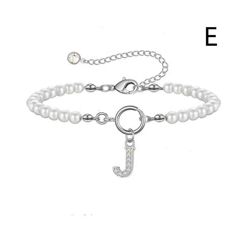 2024 Fashion Toggle Clasp Initial Bracelet with 6mm Pearl