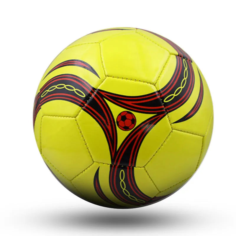 PVC machine-seam training football shown in red whirlwind colour design for size 4.
