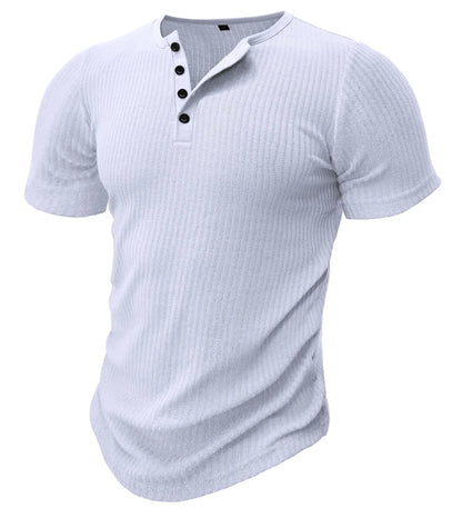 Men's slim-fit short-sleeved polyester muscle t-shirt in army green on a white background.