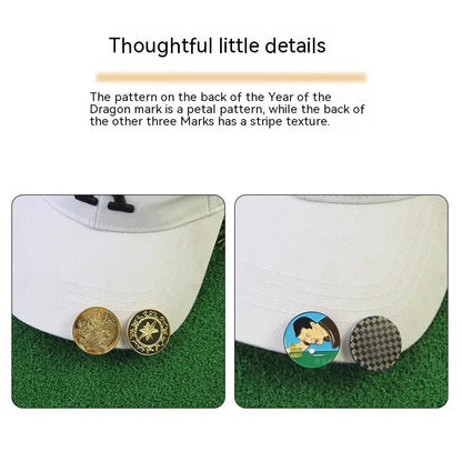 Zinc alloy golf hat clip showing engraved Dragon Year pattern design for promotional gifts