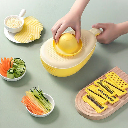 Stainless steel and PP vegetable grater with storage box in avocado green and mango yellow