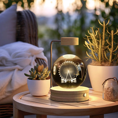 Crystal Ball Cosmic Dinosaur Indoor Night Light with USB Power and Warm Bedside Lighting