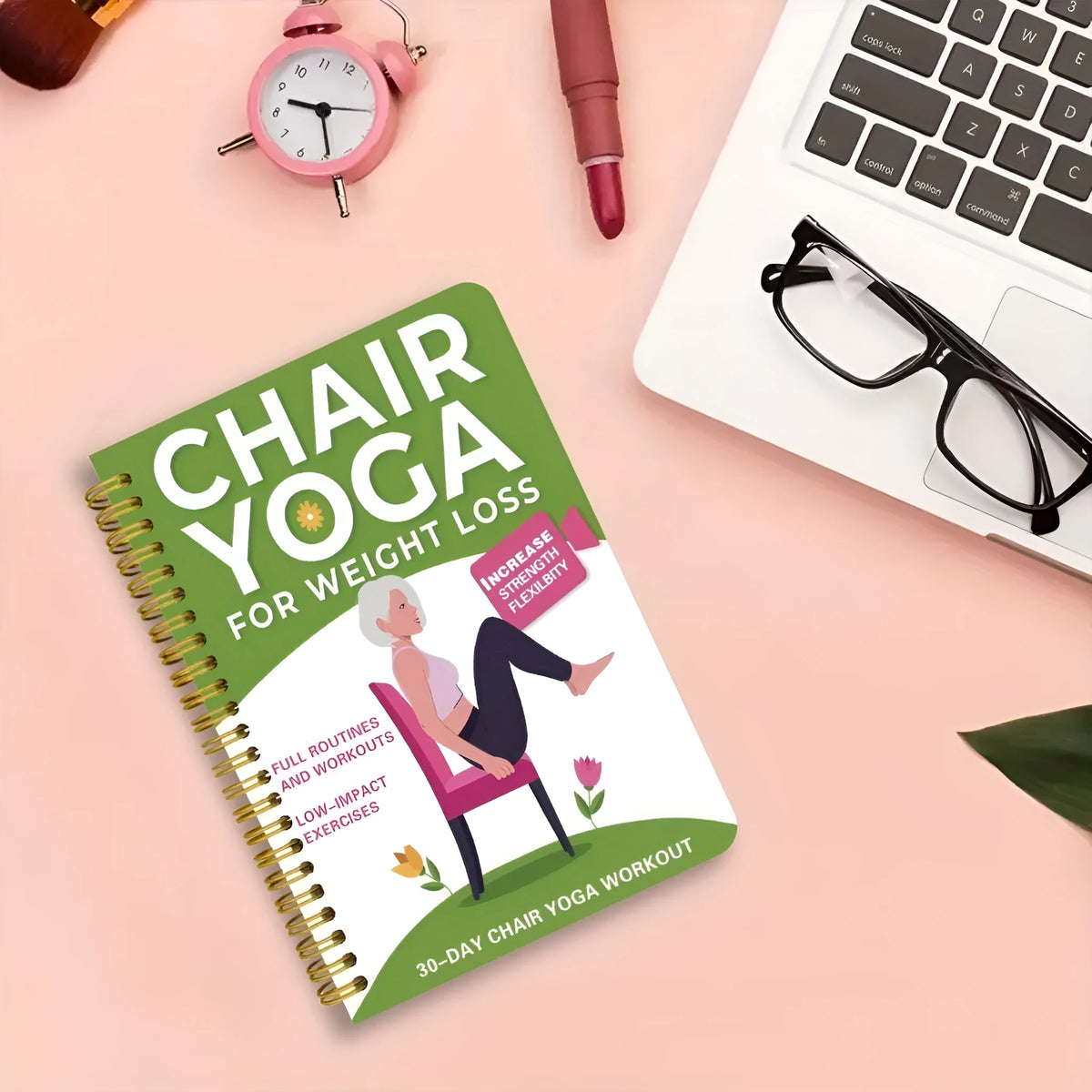 Green 30 days chair yoga training notebook with coil binding