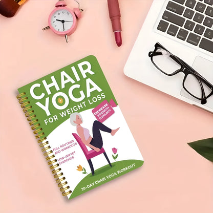 Green 30 days chair yoga training notebook with coil binding