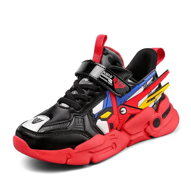 Children's artificial leather running shoes with Velcro closure and rubber soles in three colour options