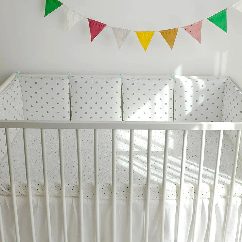 Set of six cartoon embroidered cotton bumper beds for nursery safety and style