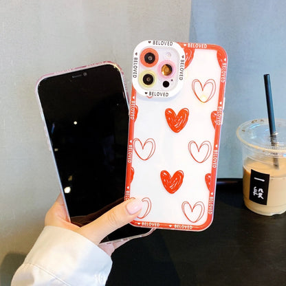 Pink and graffiti red TPU iPhone cases featuring love heart and angel eye designs for multiple models