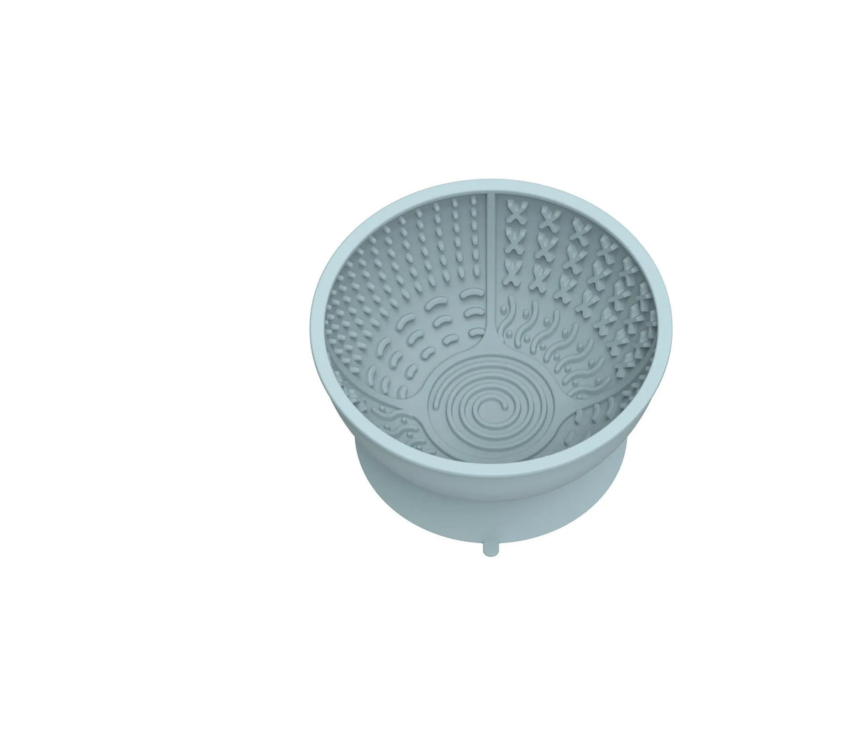 Cyan silicone slow feeding bowl for dogs with textured surface and suction cup base, 15.8cm diameter