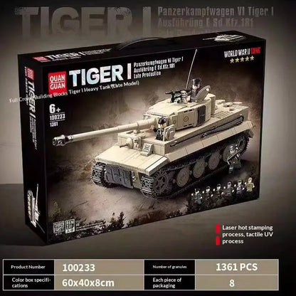 German Tiger I Heavy Tank building blocks set with 1,361 small plastic and rubber particles for ages 7-14