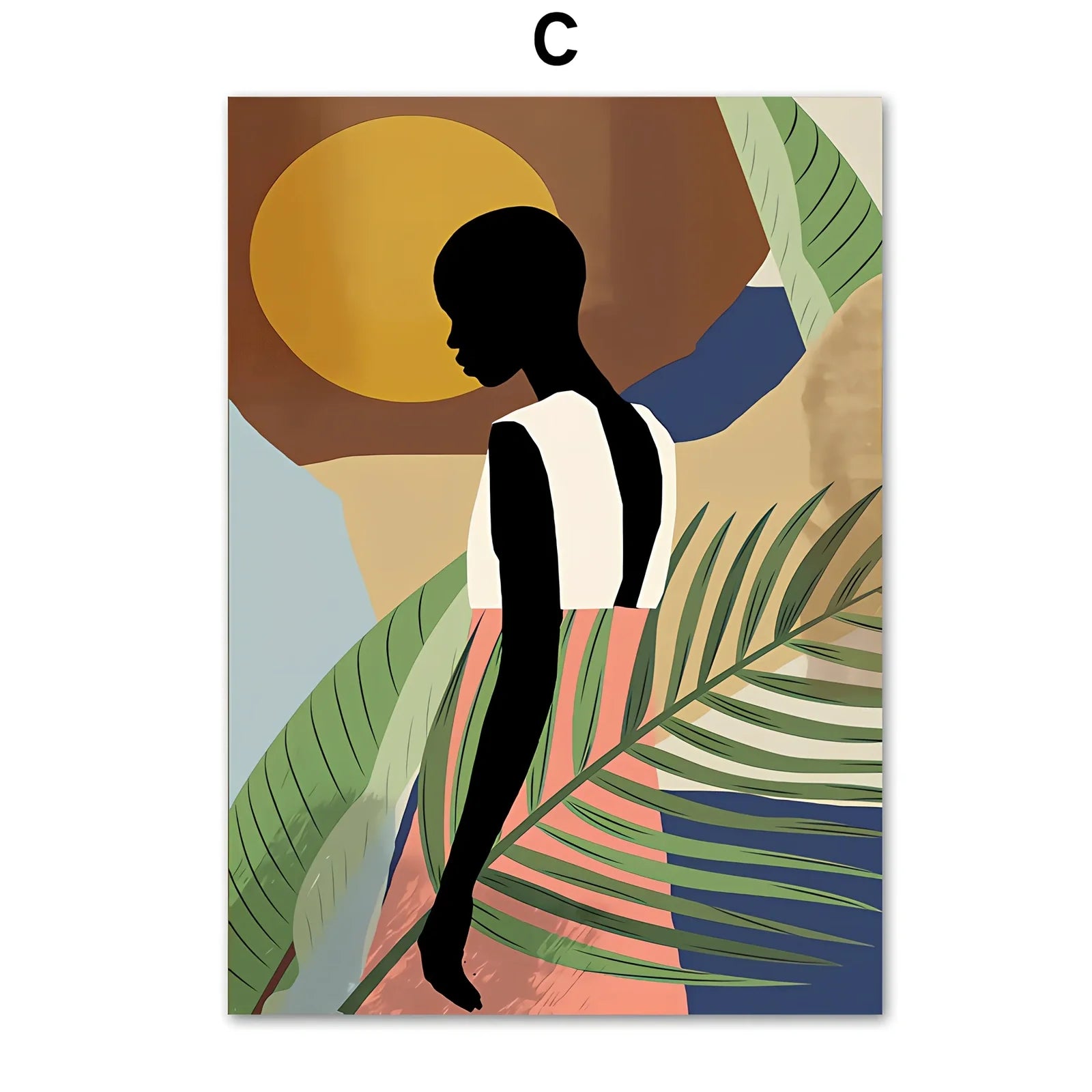 Frameless abstract canvas painting of African women with flower and leaf patterns, spray-painted oil on rectangular canvas, sizes up to 60x100cm