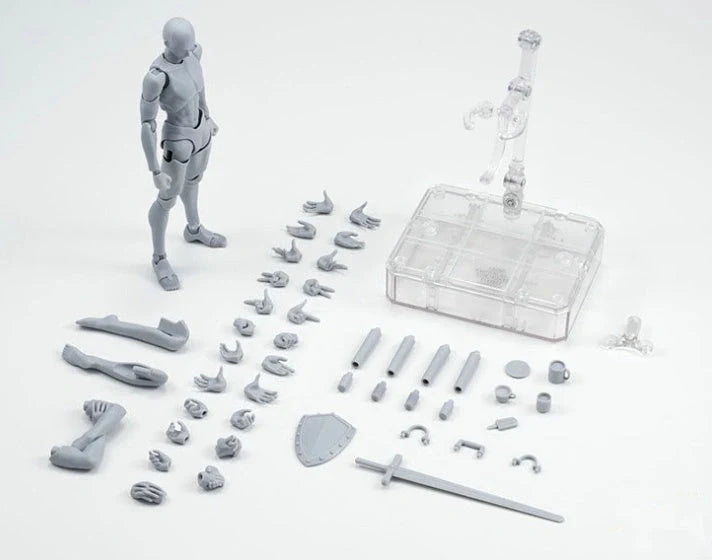 Articulated artist mannequin kit with interchangeable hands and accessories