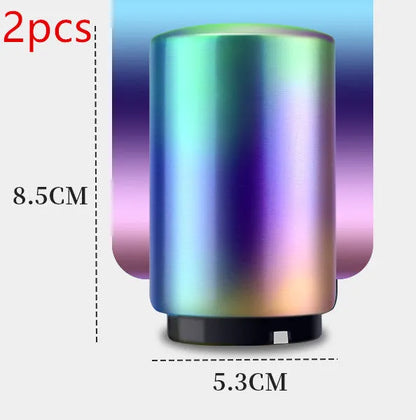 Stainless steel automatic bottle opener measuring 8.4 cm by 5.3 cm on a kitchen counter