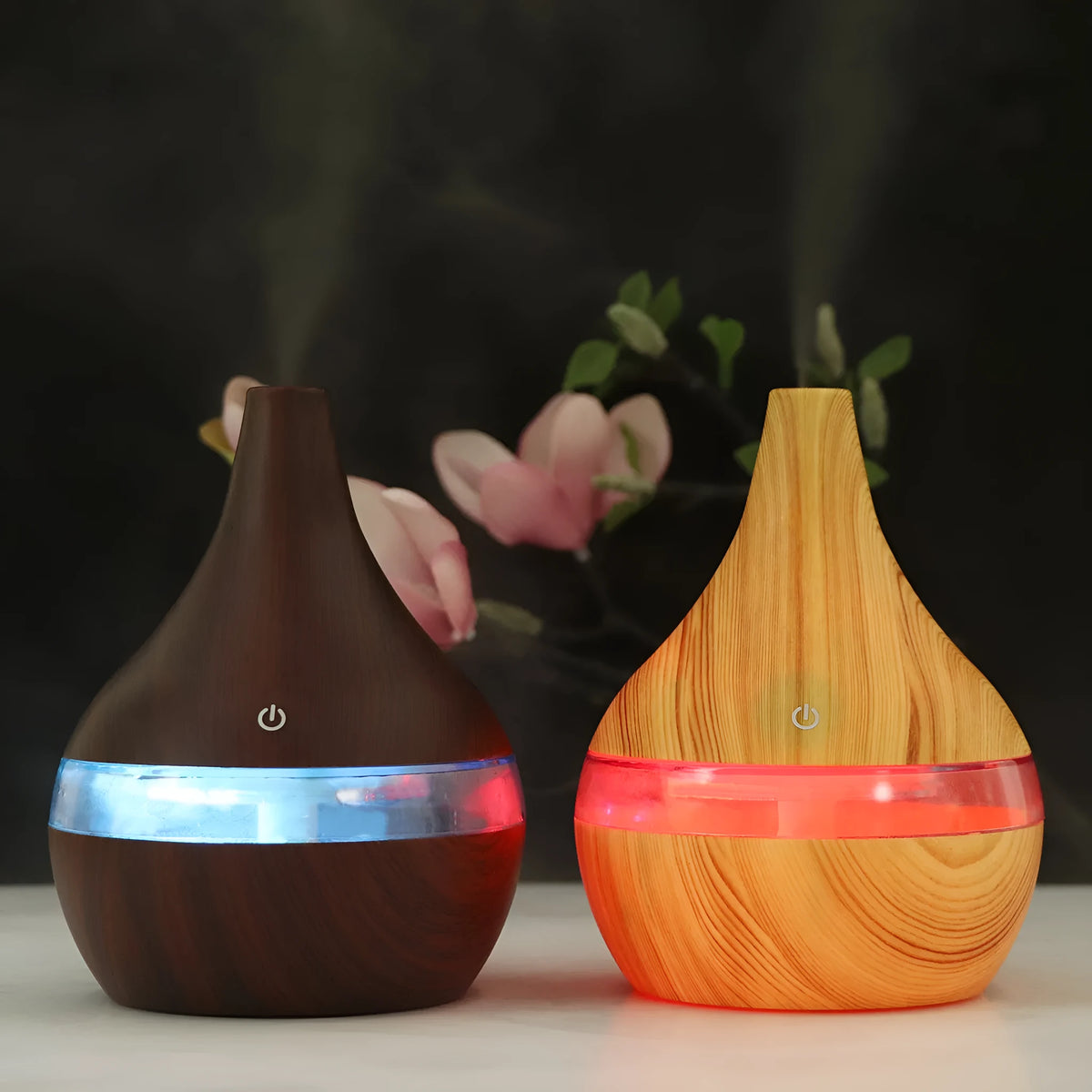 USB mini air purifier and humidifier in wood grain, columnar shape, for rooms under 10 square metres with timer and USB power