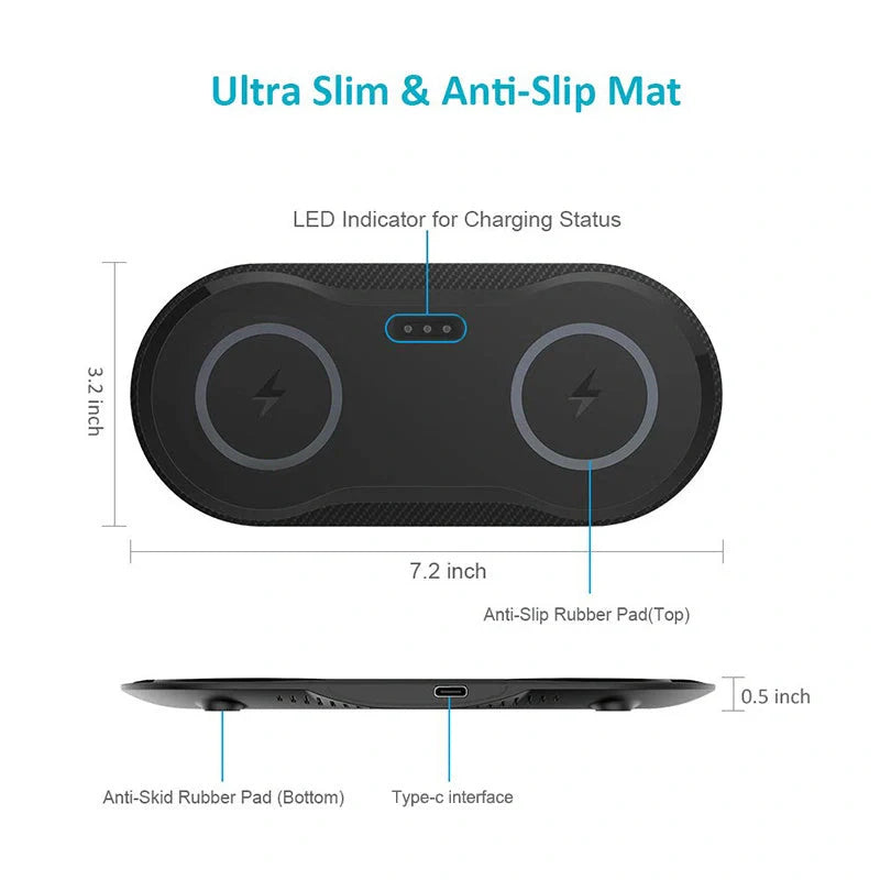 Dual wireless charger for mobile phones with intelligent temperature control
