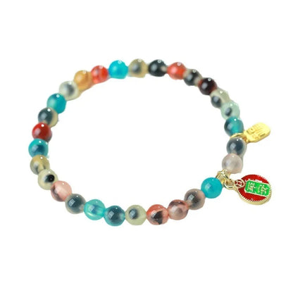 Women's natural agate snake bracelet with Chinese traditional patterns in 6mm or 8mm size