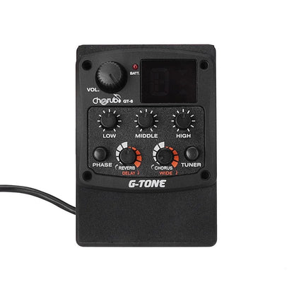 Cherub GT-6 black acoustic guitar EQ preamp pedal with piezo pickup and control knobs