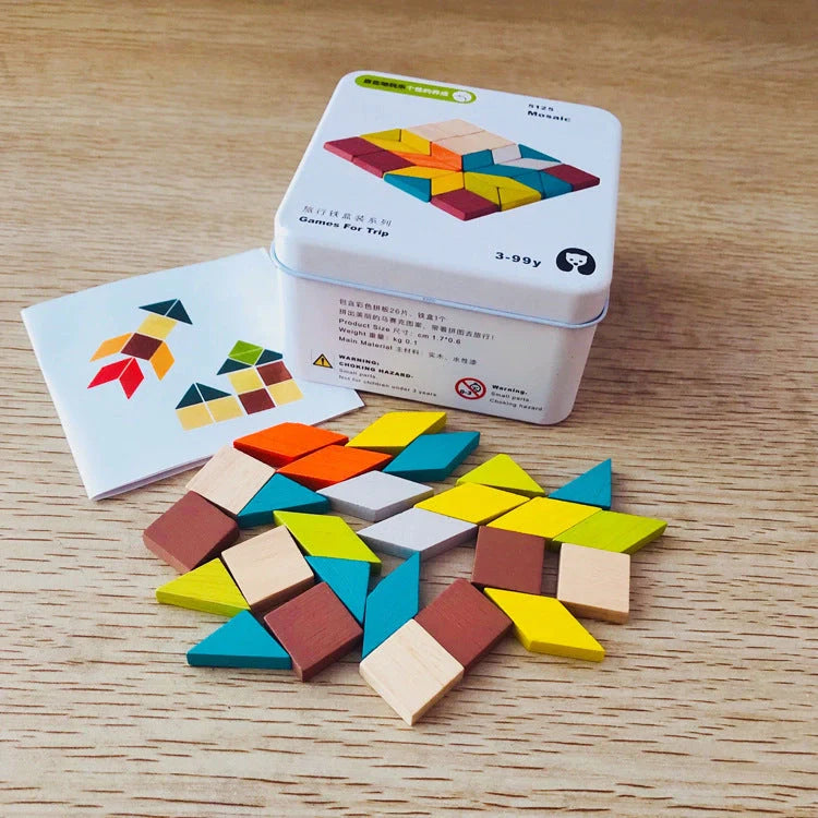 Wooden puzzle building blocks set for children's cognitive development and creative play
