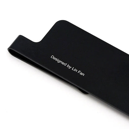 15cm black metal bookmark ruler with a laser-engraved scale on an aluminium alloy body.