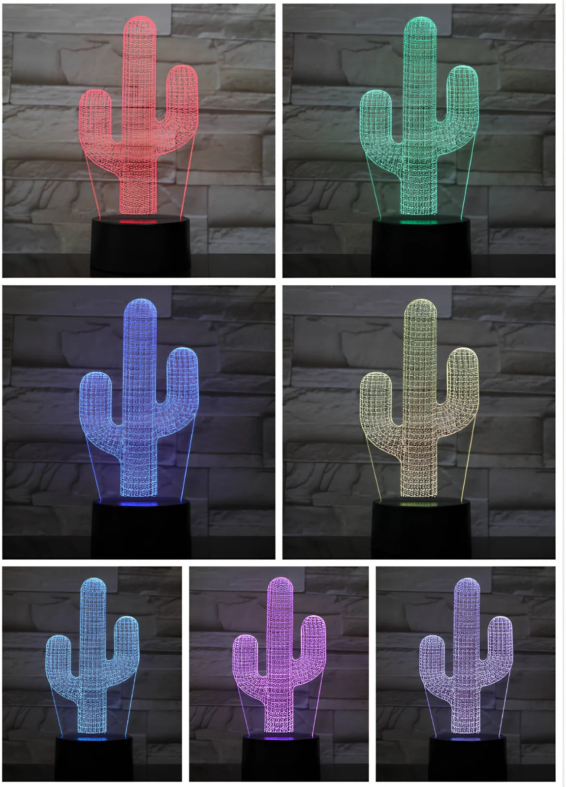 Cactus-shaped LED night light with colour-changing display and remote control, dimensions 200×150×87mm