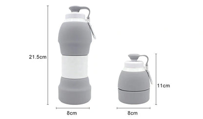 Collapsible silicone water bottle in various colours, perfect for travel and outdoor activities