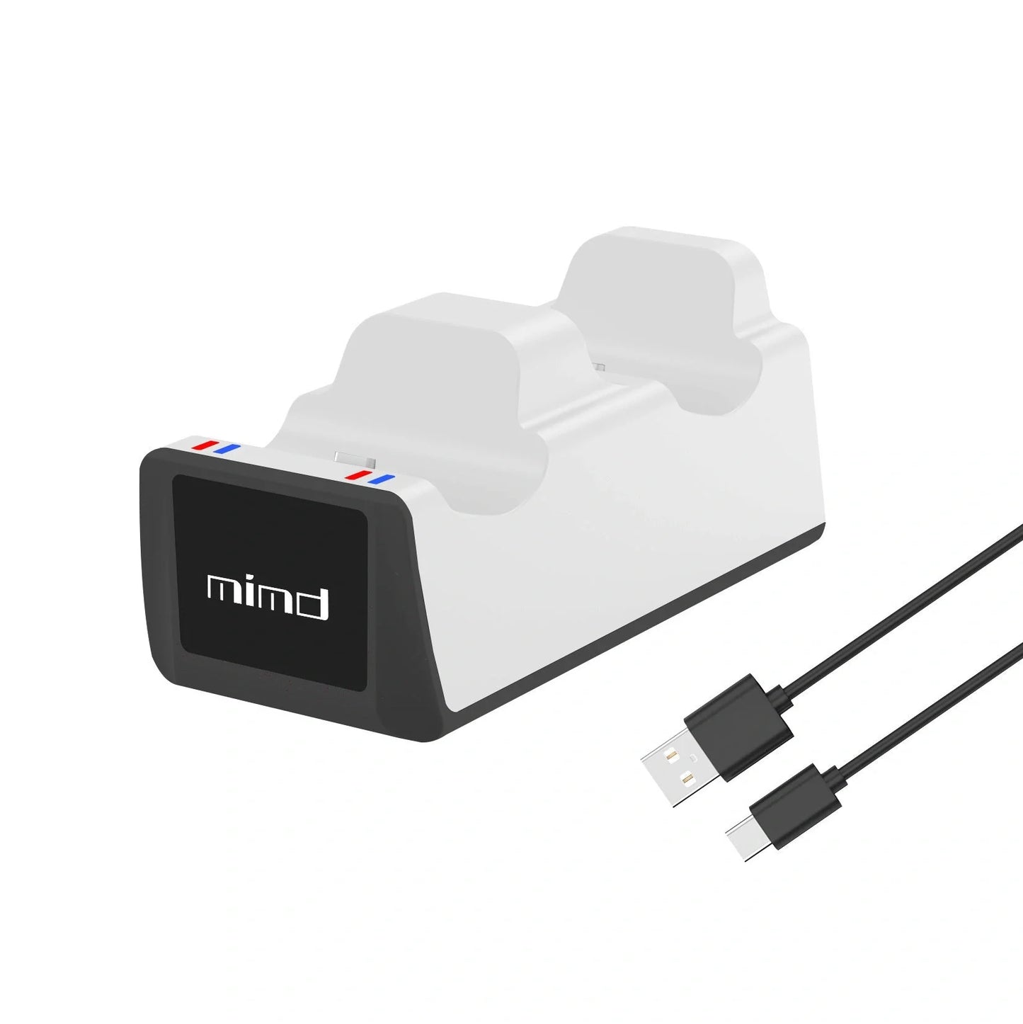 PS5 Wireless Controller Dual Charge Dock in black and white, charging two controllers simultaneously