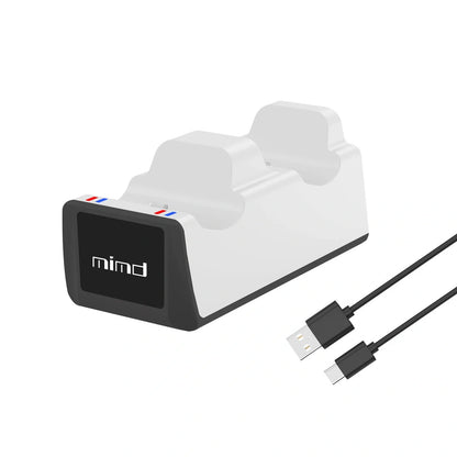 PS5 Wireless Controller Dual Charge Dock in black and white, charging two controllers simultaneously