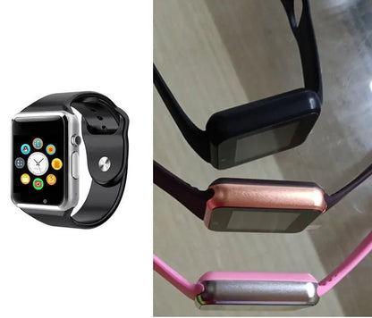 A1 Android Smart Watch with 1.54-inch screen shown in multiple colour options including black, silver, and gold.