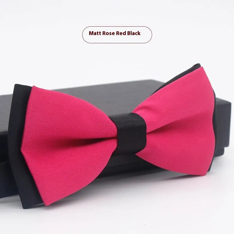 A solid colour pre-tied bow tie with an adjustable neck strap, shown in a classic flat head shape.