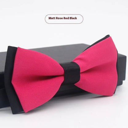 A solid colour pre-tied bow tie with an adjustable neck strap, shown in a classic flat head shape.