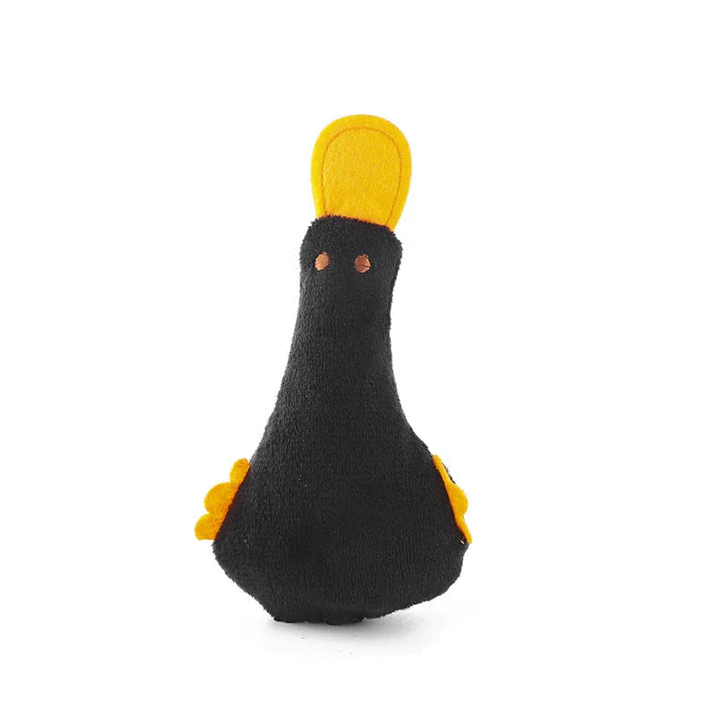 Duck-shaped plush pet toy with catnip filling and squeak mechanism for dog and cat play