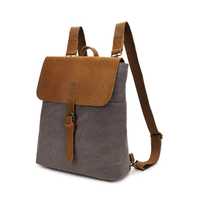 Crazy Horse leather detail casual student backpack in canvas, shown in one of five colour options.