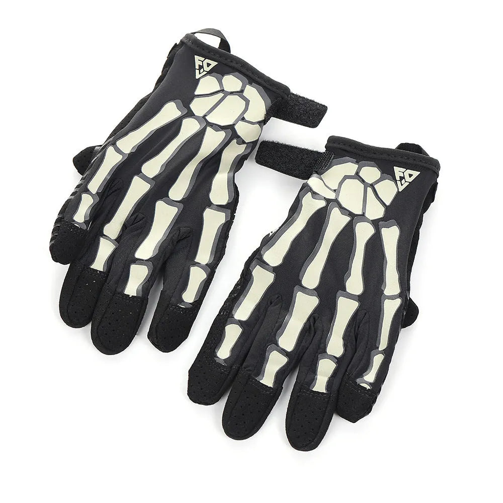 Skull luminous full finger riding gloves in black or khaki, ice silk polyester, touch screen and non-slip, sizes S-XXL
