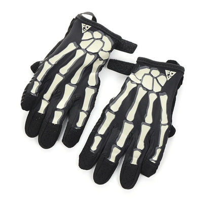 Skull luminous full finger riding gloves in black or khaki, ice silk polyester, touch screen and non-slip, sizes S-XXL
