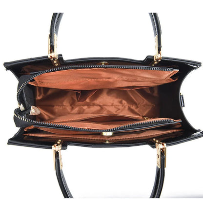 A medium-hard PU leather one-shoulder handbag in a horizontal square shape, shown in multiple colour options.