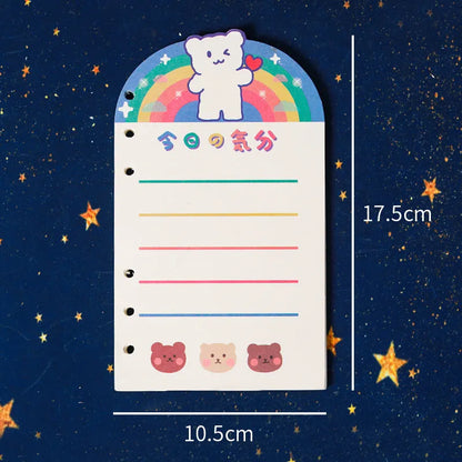 A6 student loose leaf ledger with decorative cover showing bear design and 6-hole binding