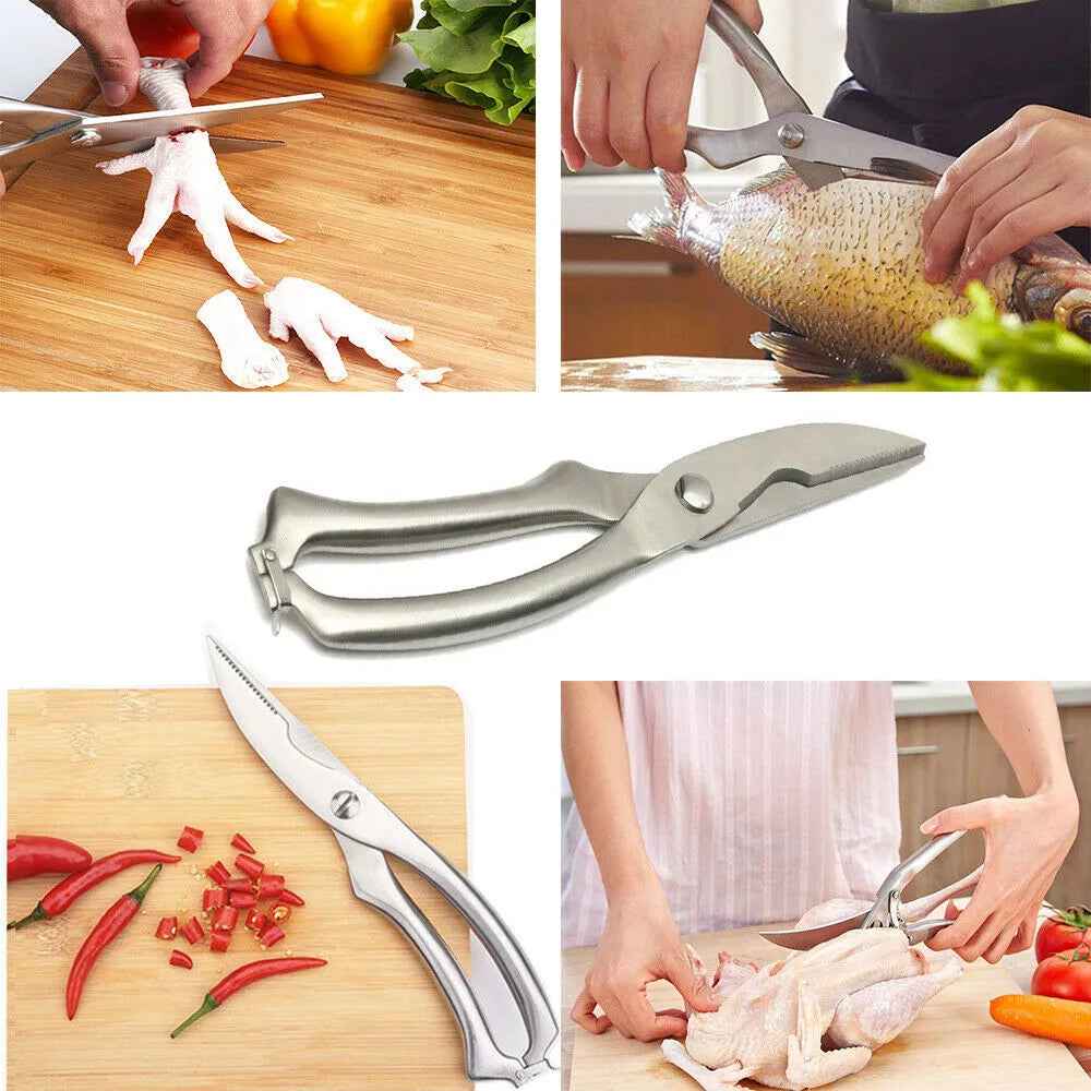 Stainless steel kitchen shears for cutting poultry and fish bones with ergonomic handle