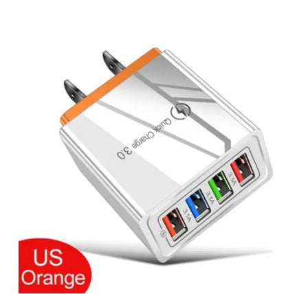 Simple Luminous 4USB mobile phone charger with UK plug showing four USB ports and compact dimensions