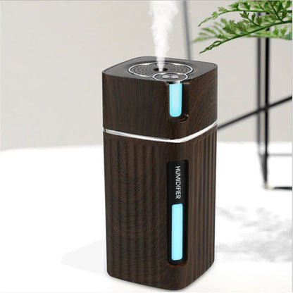 Elegant wood grain ultrasonic air humidifier with aroma diffuser, creating a soothing and relaxing atmosphere in the home