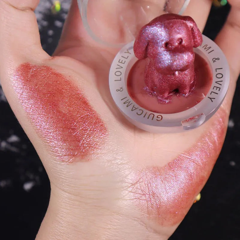 Cute animal-shaped holographic highlighter eyeshadow compact, 5.6g, 68 x 68 x 5mm, Chickens Dog Monkey Pig designs