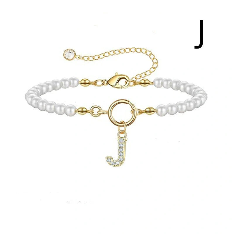 2024 Fashion Toggle Clasp Initial Bracelet with 6mm Pearl