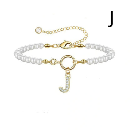 2024 Fashion Toggle Clasp Initial Bracelet with 6mm Pearl